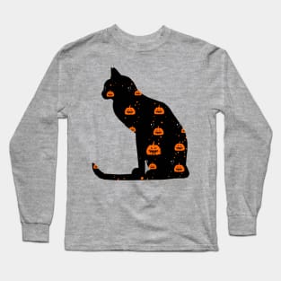 Halloween Black Cat With Pumpkin Long Sleeve T-Shirt